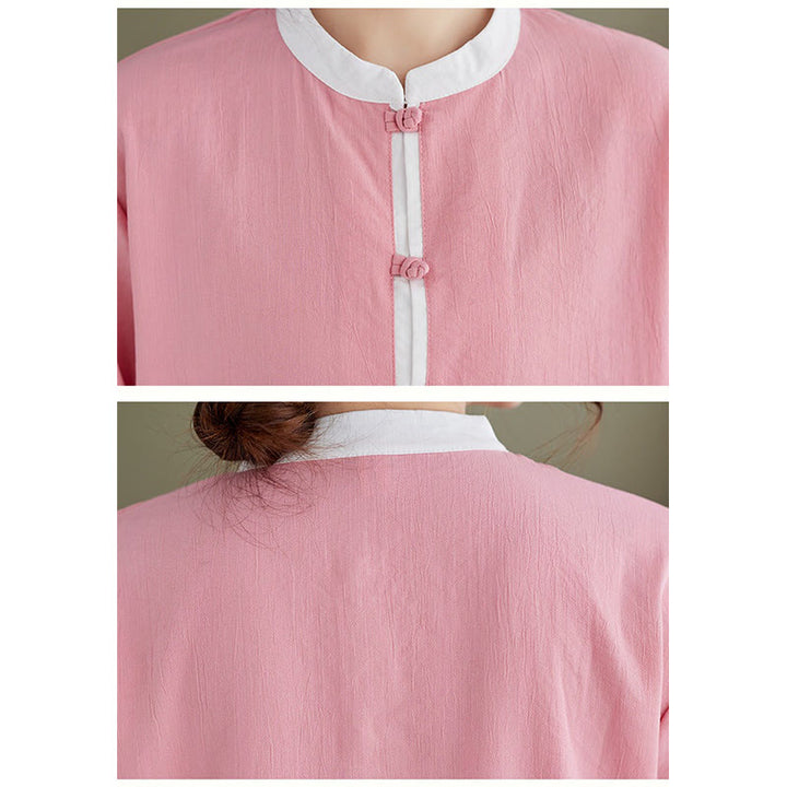 Buddha Stones 2 pezzi vintage camicia a maniche lunghe top pantaloni meditazione zen tai chi cotone lino abbigliamento donna set