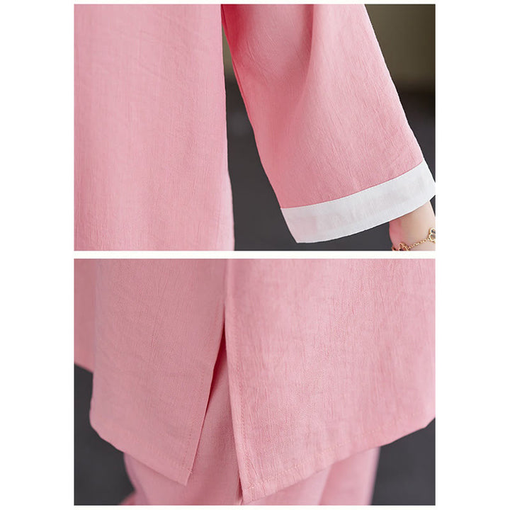 Buddha Stones 2 pezzi vintage camicia a maniche lunghe top pantaloni meditazione zen tai chi cotone lino abbigliamento donna set