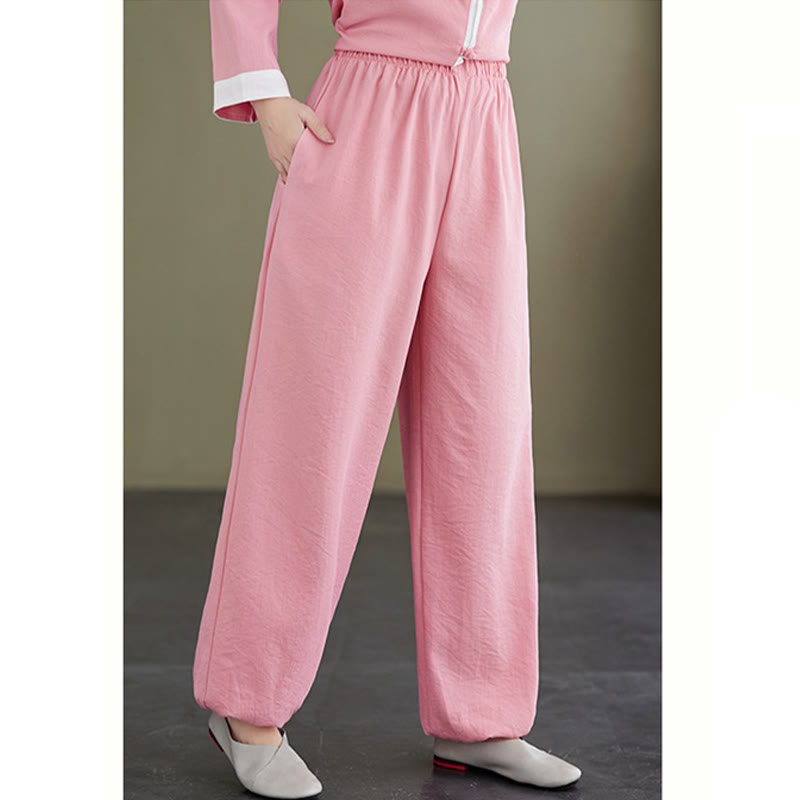 Buddha Stones 2 pezzi vintage camicia a maniche lunghe top pantaloni meditazione zen tai chi cotone lino abbigliamento donna set