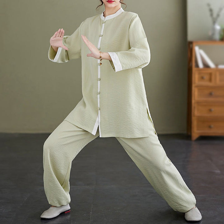 Buddha Stones 2 pezzi vintage camicia a maniche lunghe top pantaloni meditazione zen tai chi cotone lino abbigliamento donna set