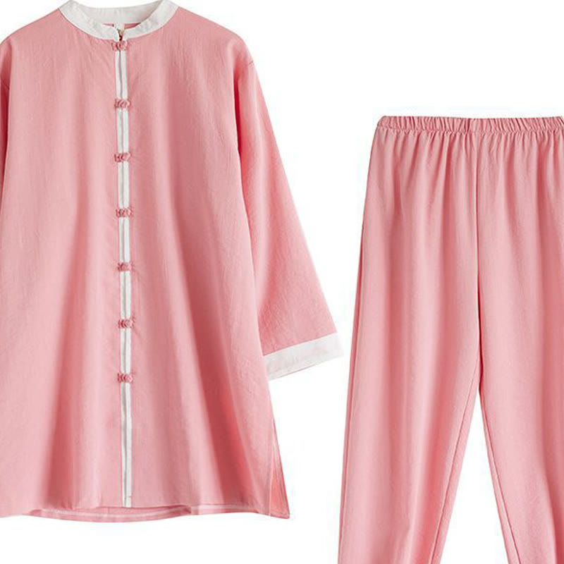 Buddha Stones 2 pezzi vintage camicia a maniche lunghe top pantaloni meditazione zen tai chi cotone lino abbigliamento donna set