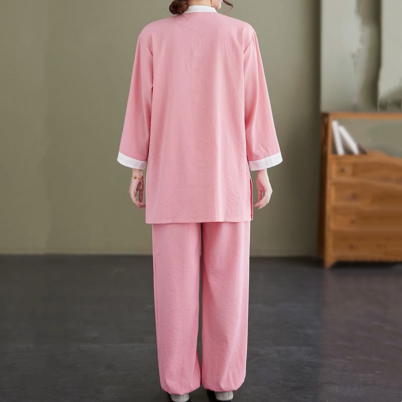 Buddha Stones 2 pezzi vintage camicia a maniche lunghe top pantaloni meditazione zen tai chi cotone lino abbigliamento donna set