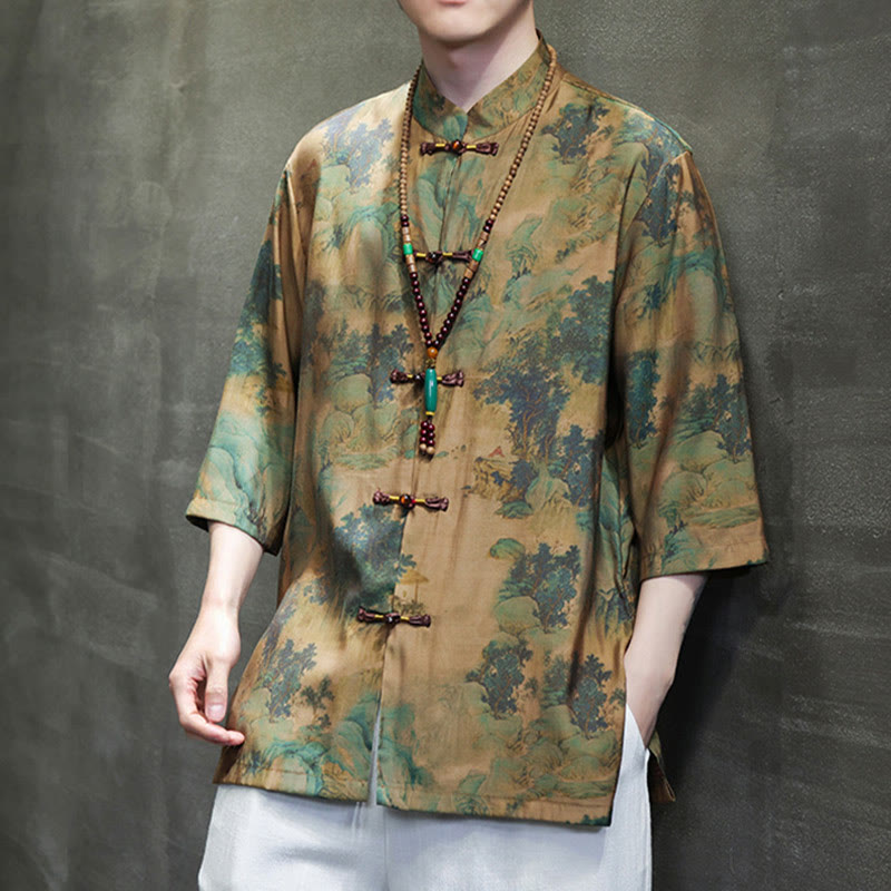 Maglietta da uomo con maniche a tre quarti, motivo cinese con paesaggio Buddha Stones drago cinese - image 7