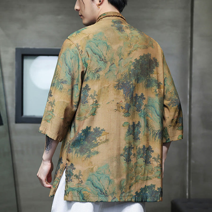 Maglietta da uomo con maniche a tre quarti, motivo cinese con paesaggio Buddha Stones drago cinese - image 2