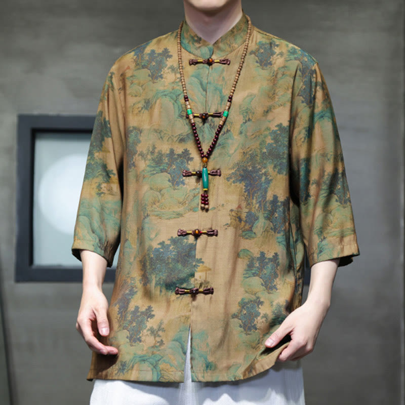 Maglietta da uomo con maniche a tre quarti, motivo cinese con paesaggio Buddha Stones drago cinese - image 6