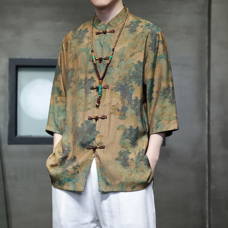 Maglietta da uomo con maniche a tre quarti, motivo cinese con paesaggio Buddha Stones drago cinese - image 8