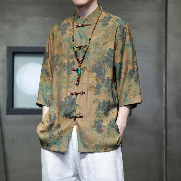 Maglietta da uomo con maniche a tre quarti, motivo cinese con paesaggio Buddha Stones drago cinese - image 8