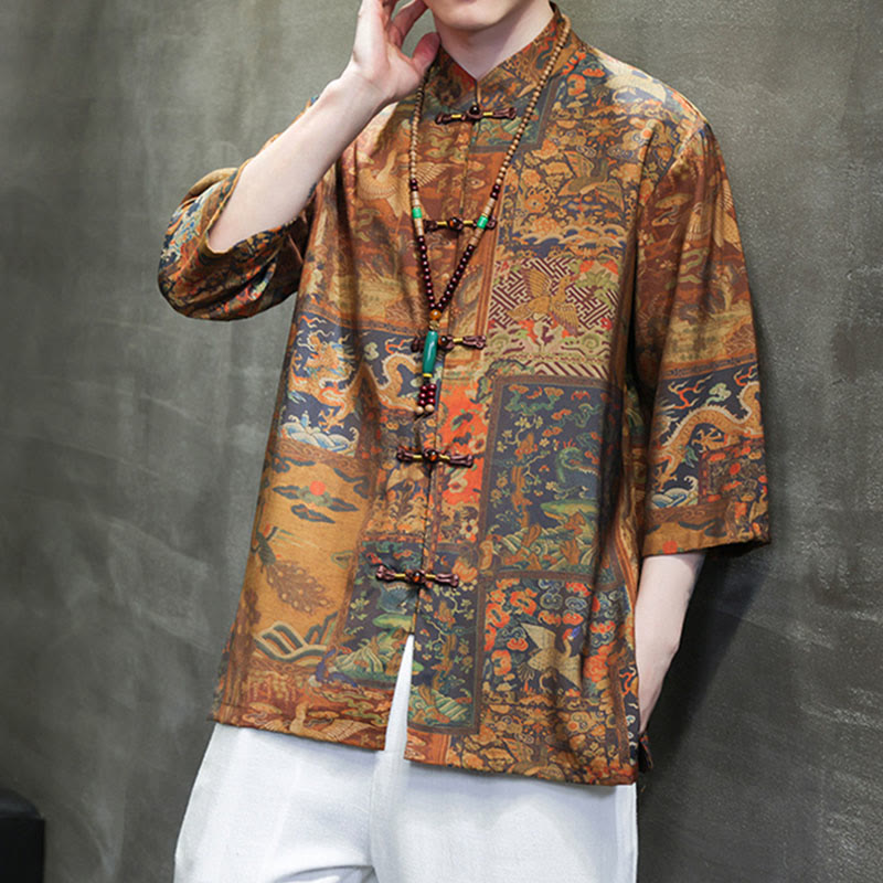 Maglietta da uomo con maniche a tre quarti, motivo cinese con paesaggio Buddha Stones drago cinese - image 19