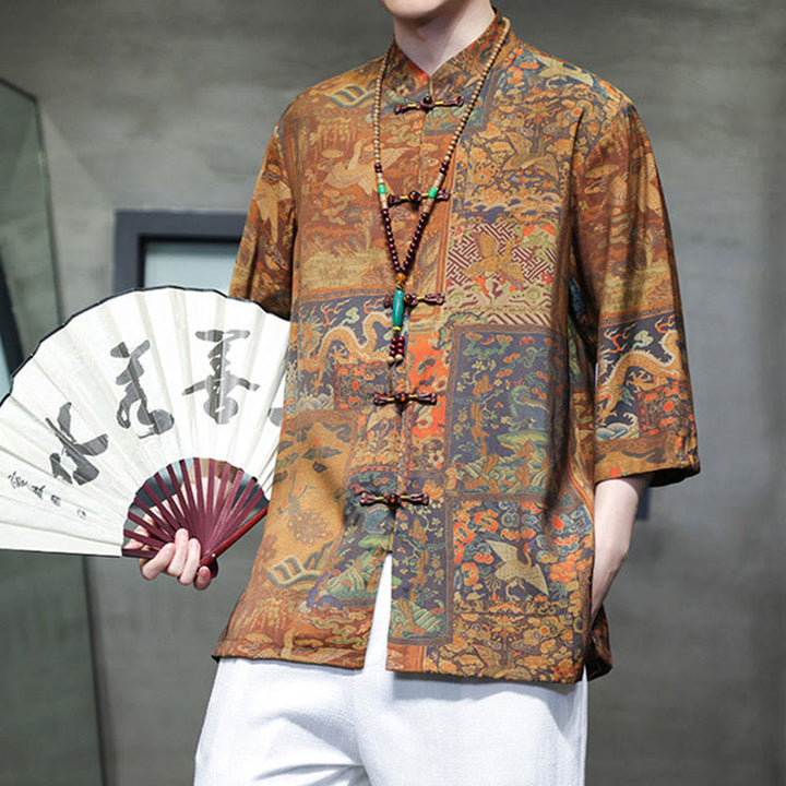 Maglietta da uomo con maniche a tre quarti, motivo cinese con paesaggio Buddha Stones drago cinese - image 18