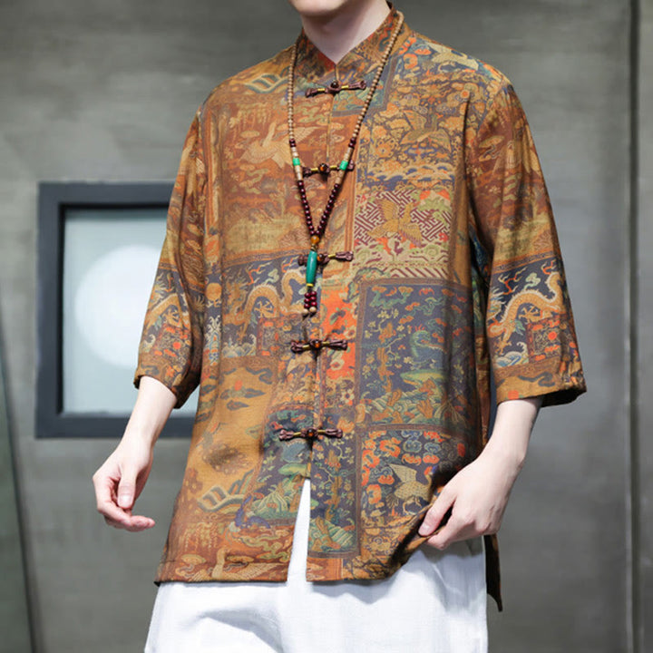 Maglietta da uomo con maniche a tre quarti, motivo cinese con paesaggio Buddha Stones drago cinese - image 17