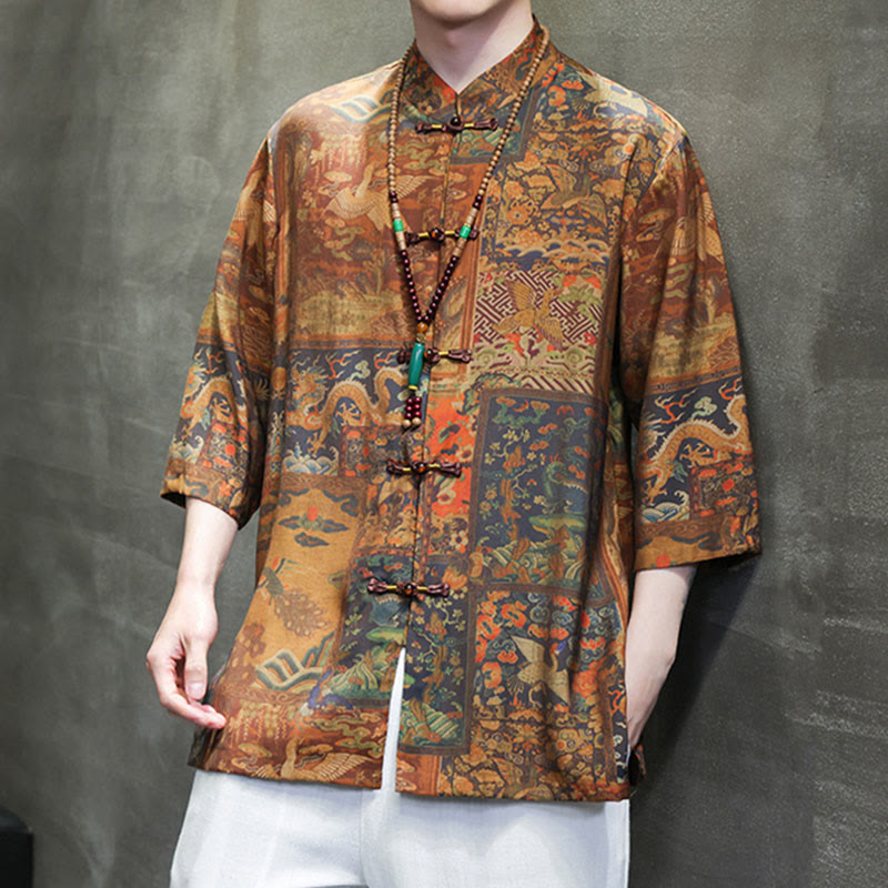 Maglietta da uomo con maniche a tre quarti, motivo cinese con paesaggio Buddha Stones drago cinese - image 16