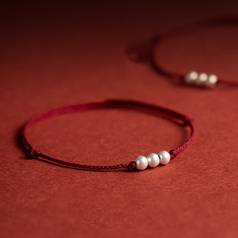 Braccialetto alla caviglia con tre perle in argento sterling 925 con Buddha Stones e cordino di protezione - image 4