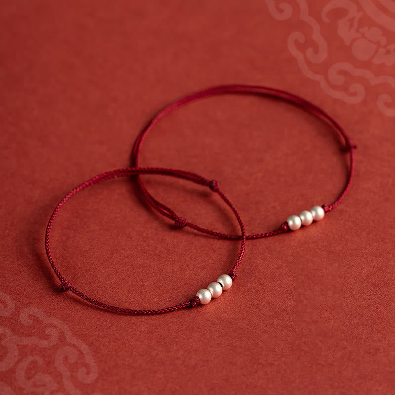 Braccialetto alla caviglia con tre perle in argento sterling 925 con Buddha Stones e cordino di protezione - image 2