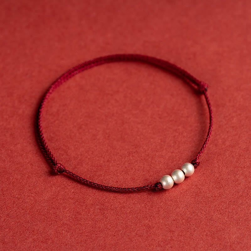 Braccialetto alla caviglia con tre perle in argento sterling 925 con Buddha Stones e cordino di protezione - image 2