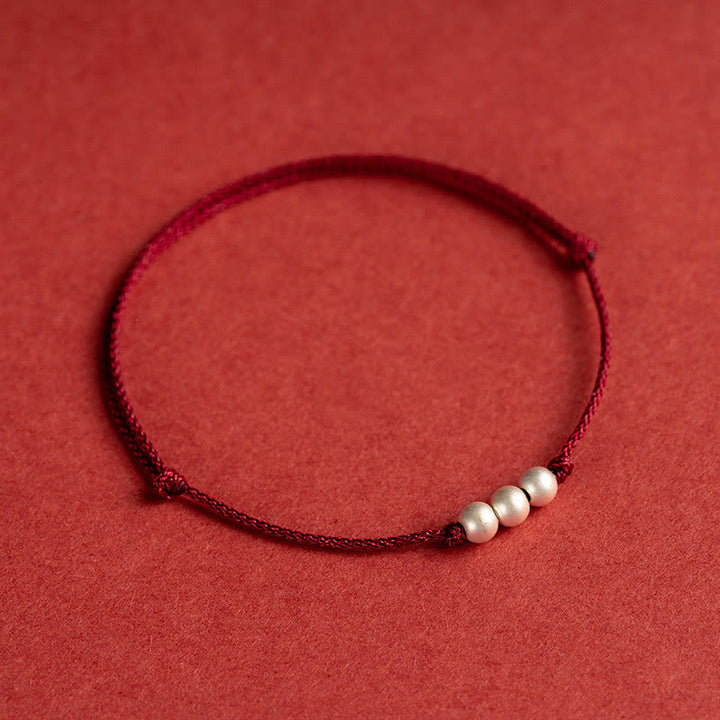 Braccialetto alla caviglia con tre perle in argento sterling 925 con Buddha Stones e cordino di protezione - image 2