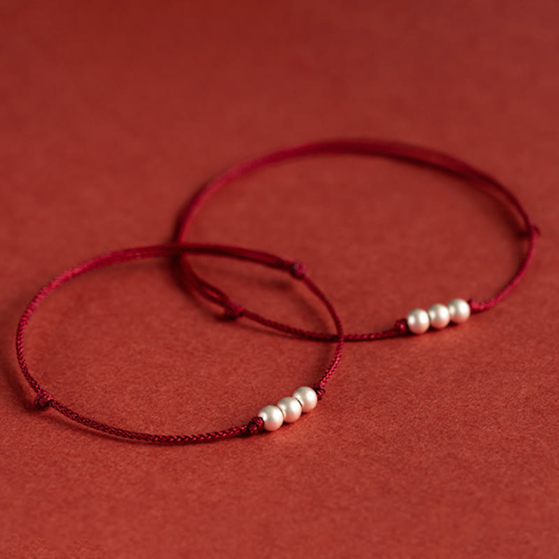 Braccialetto alla caviglia con tre perle in argento sterling 925 con Buddha Stones e cordino di protezione - image 14