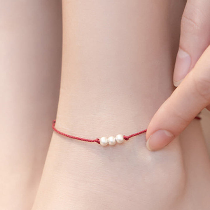 Braccialetto alla caviglia con tre perle in argento sterling 925 con Buddha Stones e cordino di protezione - image 12