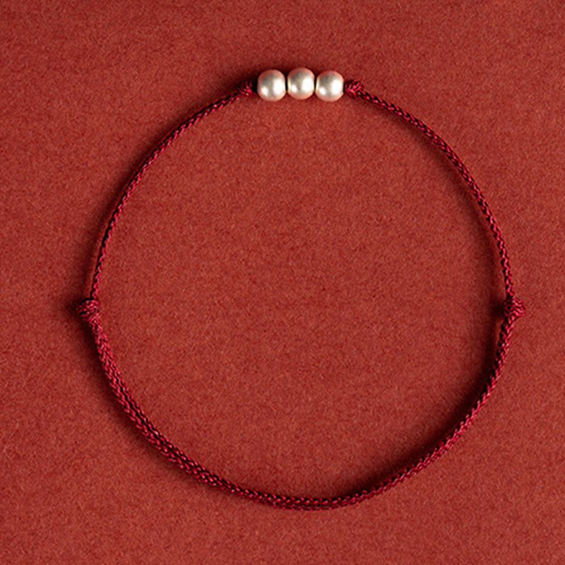 Braccialetto alla caviglia con tre perle in argento sterling 925 con Buddha Stones e cordino di protezione - image 4