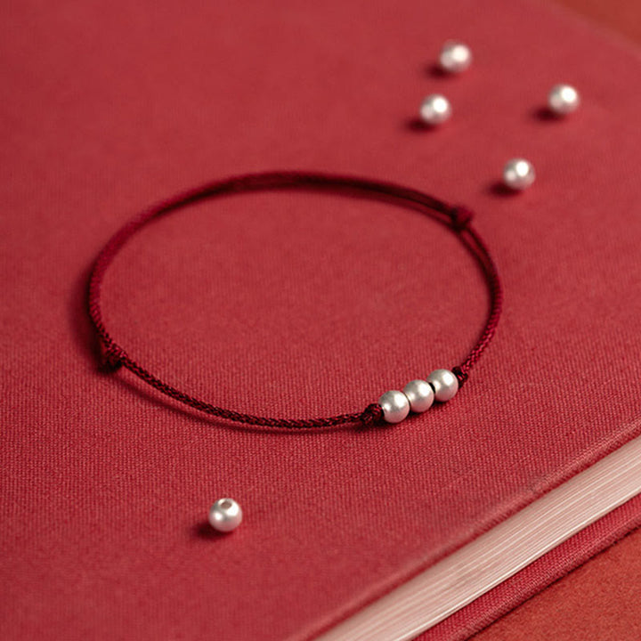 Braccialetto alla caviglia con tre perle in argento sterling 925 con Buddha Stones e cordino di protezione - image 5