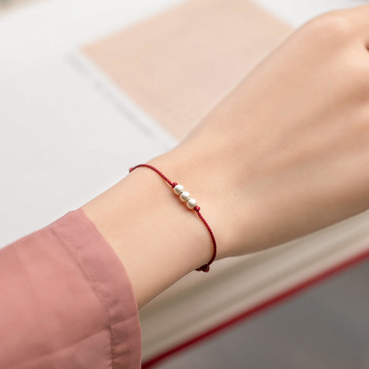 Braccialetto alla caviglia con tre perle in argento sterling 925 con Buddha Stones e cordino di protezione - image 9