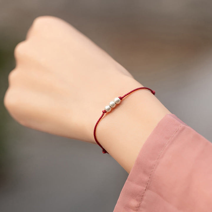 Braccialetto alla caviglia con tre perle in argento sterling 925 con Buddha Stones e cordino di protezione - image 8