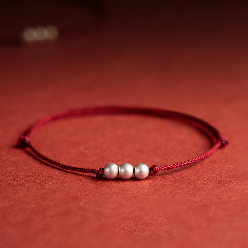 Braccialetto alla caviglia con tre perle in argento sterling 925 con Buddha Stones e cordino di protezione - Braccialetto (circonferenza polso 14-18 cm) - image 1