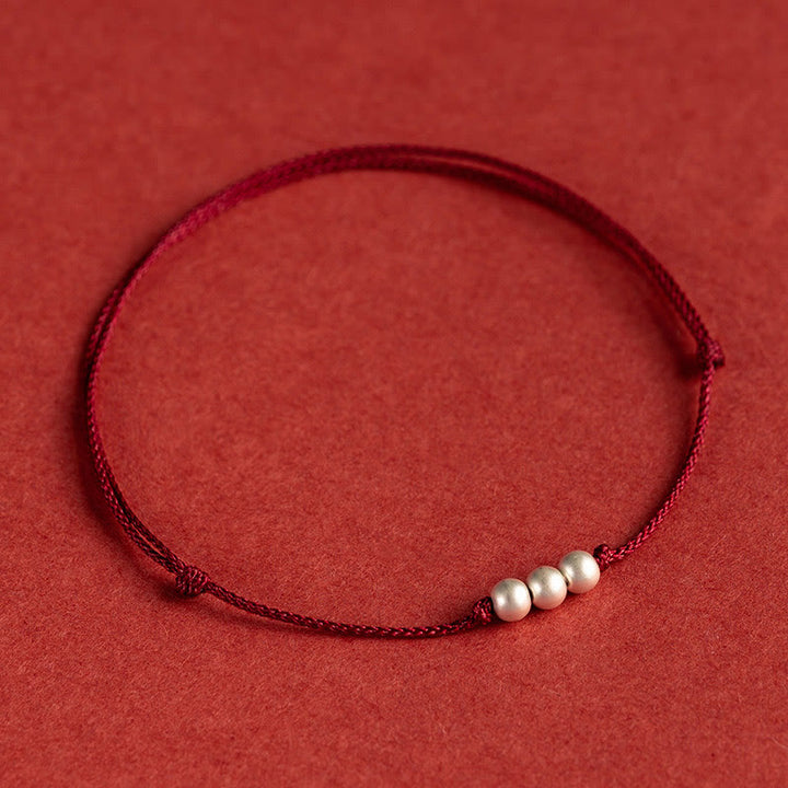 Braccialetto alla caviglia con tre perle in argento sterling 925 con Buddha Stones e cordino di protezione - Cavigliera (circonferenza 21-27 cm) - image 11