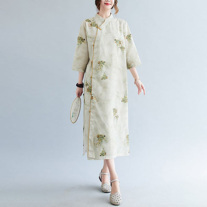 Abito midi cheongsam con stampa di Buddha Stones, con maniche a tre quarti e tasche - image 5