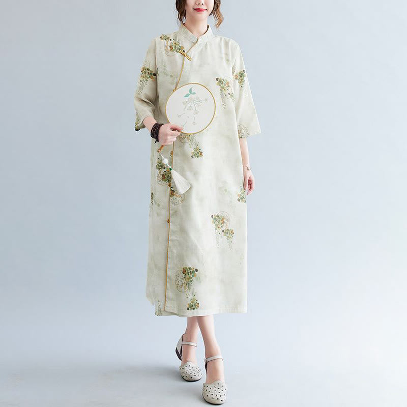 Abito midi cheongsam con stampa di Buddha Stones, con maniche a tre quarti e tasche - image 4