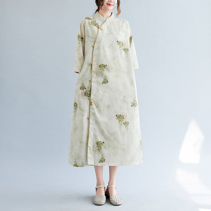 Abito midi cheongsam con stampa di Buddha Stones, con maniche a tre quarti e tasche - image 3