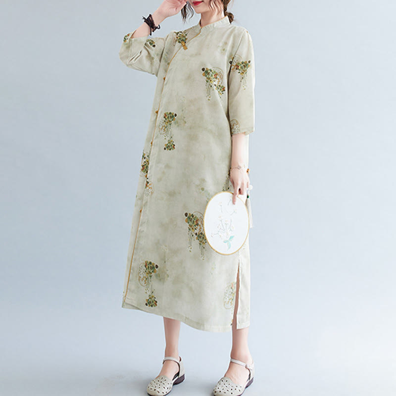 Abito midi cheongsam con stampa di Buddha Stones, con maniche a tre quarti e tasche - image 2