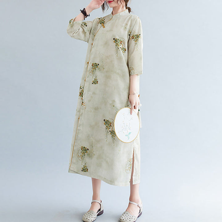 Abito midi cheongsam con stampa di Buddha Stones, con maniche a tre quarti e tasche - image 2