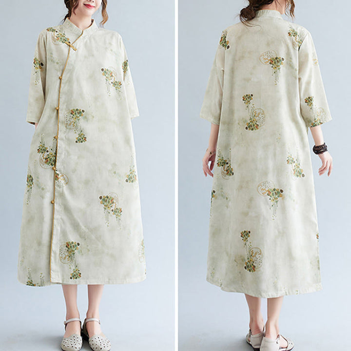Abito midi cheongsam con stampa di Buddha Stones, con maniche a tre quarti e tasche - image 6