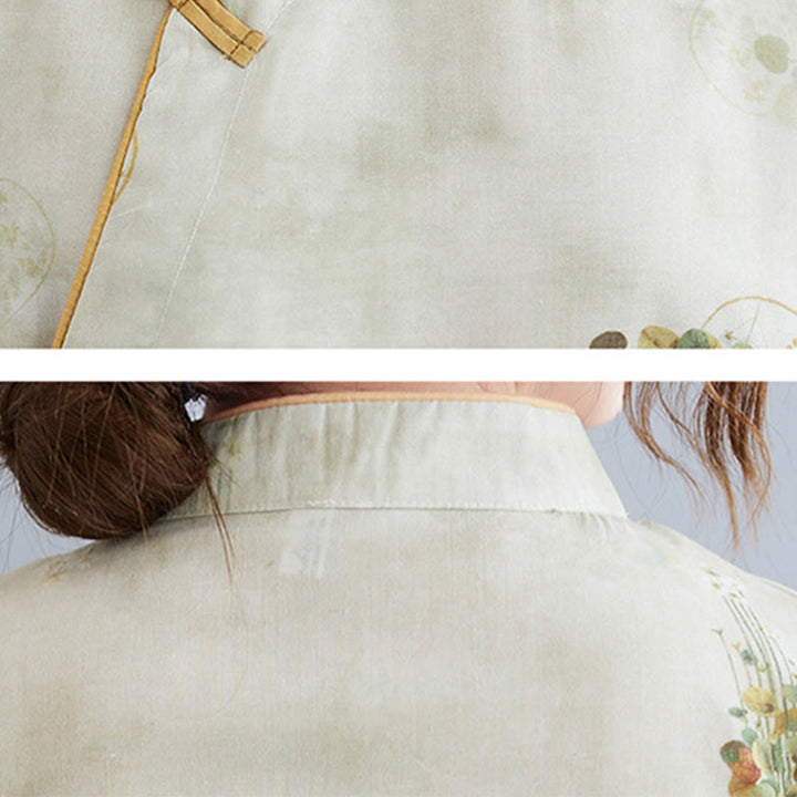 Abito midi cheongsam con stampa di Buddha Stones, con maniche a tre quarti e tasche - image 8
