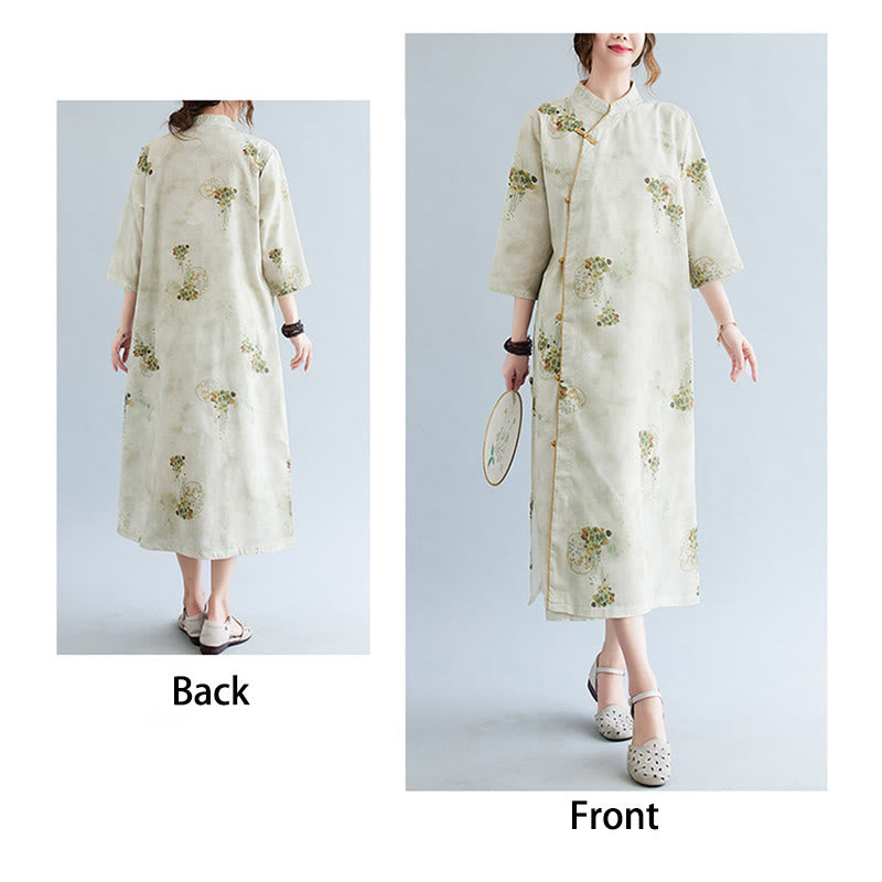 Abito midi cheongsam con stampa di Buddha Stones, con maniche a tre quarti e tasche - image 7