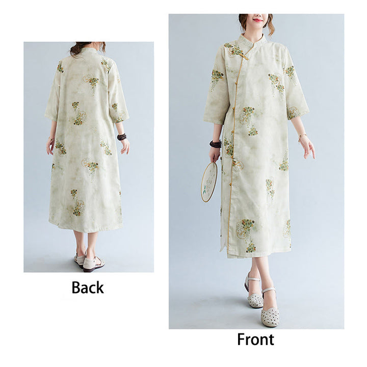 Abito midi cheongsam con stampa di Buddha Stones, con maniche a tre quarti e tasche - image 7
