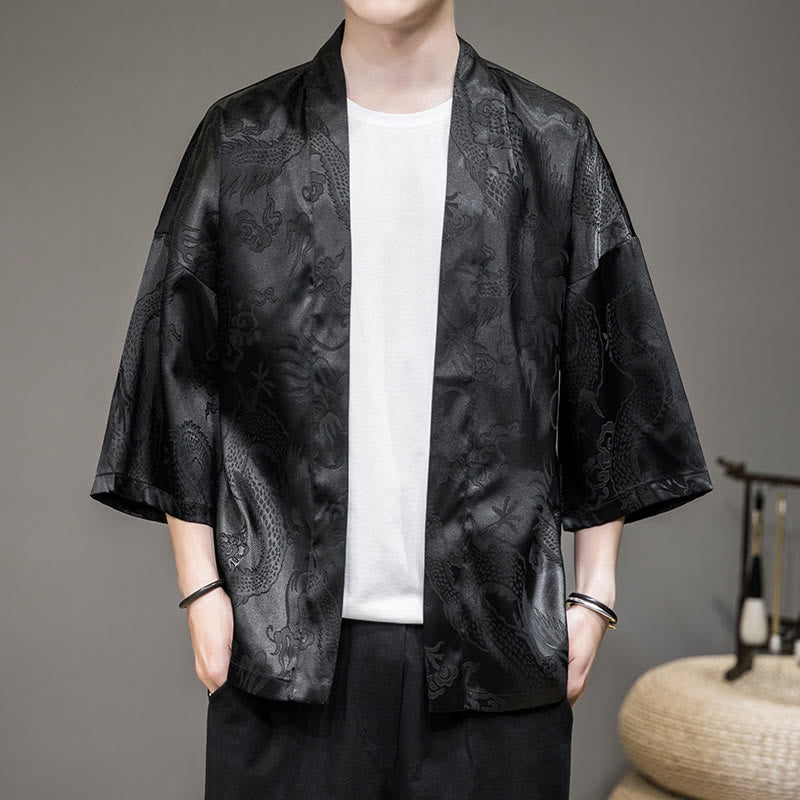 Buddha Stones Chinese Dragon Giacca aperta sul davanti Kimono da uomo - Nero (solo parte superiore) - US/UK/AU46, EU56 (5XL)  - image 6