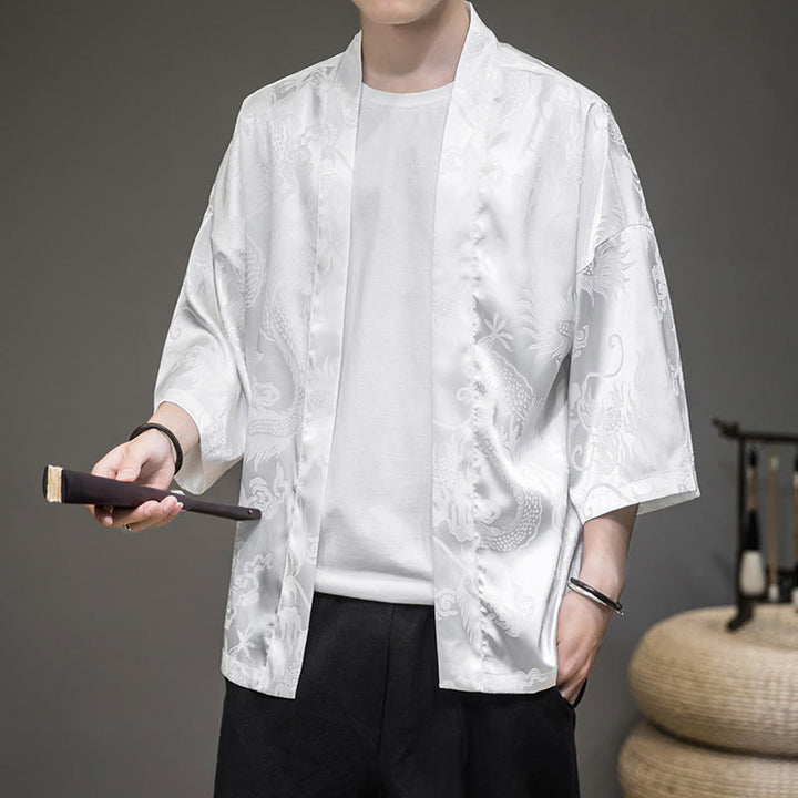 Buddha Stones Chinese Dragon Giacca aperta sul davanti Kimono da uomo - Bianco (solo parte superiore) - US/UK/AU46, EU56 (5XL)  - image 0