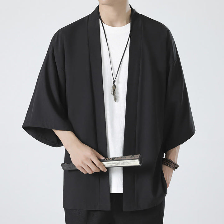 Giacca kimono da uomo con apertura frontale tinta unita Buddha Stones - Nero (solo giacca) - US/UK/AU46, EU56 (5XL) - image 0