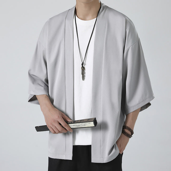 Giacca kimono da uomo con apertura frontale tinta unita Buddha Stones - Grigio (solo giacca) - US/UK/AU46, EU56 (5XL) - image 12