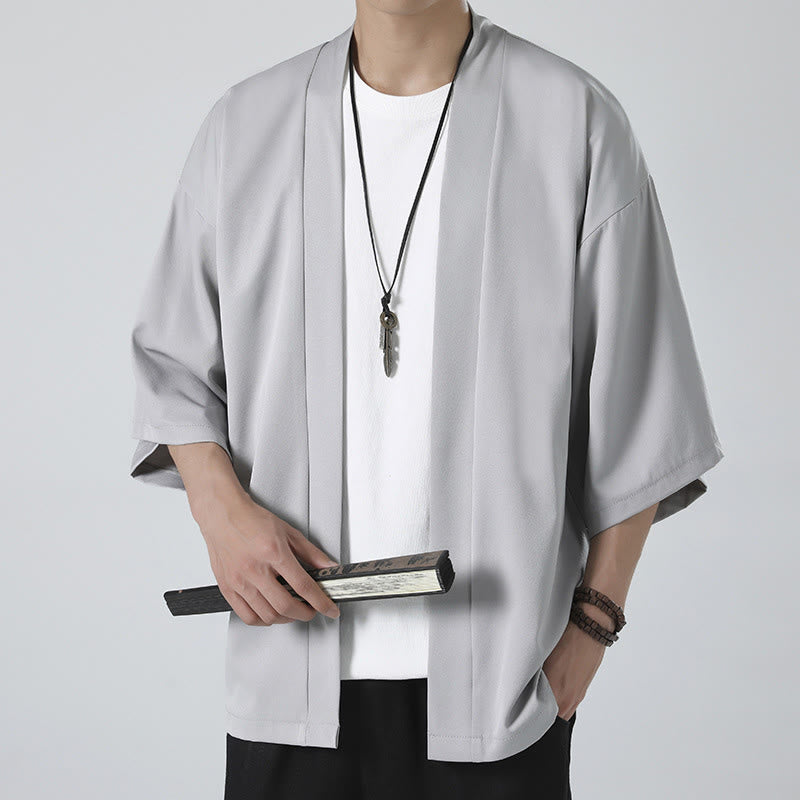 Kimono da uomo a tinta unita con apertura frontale e motivo Buddha Stones. - Grigio (solo giacca) - US/UK/AU46, EU56 (5XL) - image 12