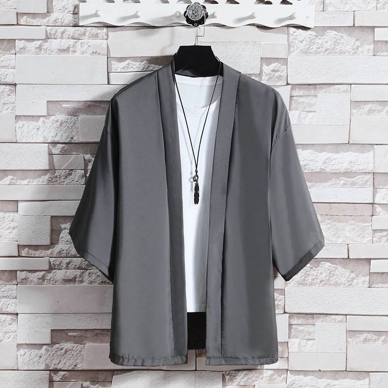 Giacca kimono da uomo con apertura frontale tinta unita Buddha Stones - Grigio scuro (solo giacca) - US/UK/AU46, EU56 (5XL) - image 16