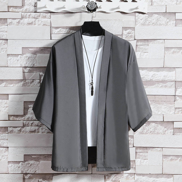 Giacca kimono da uomo con apertura frontale tinta unita Buddha Stones - Grigio scuro (solo giacca) - US/UK/AU46, EU56 (5XL) - image 16