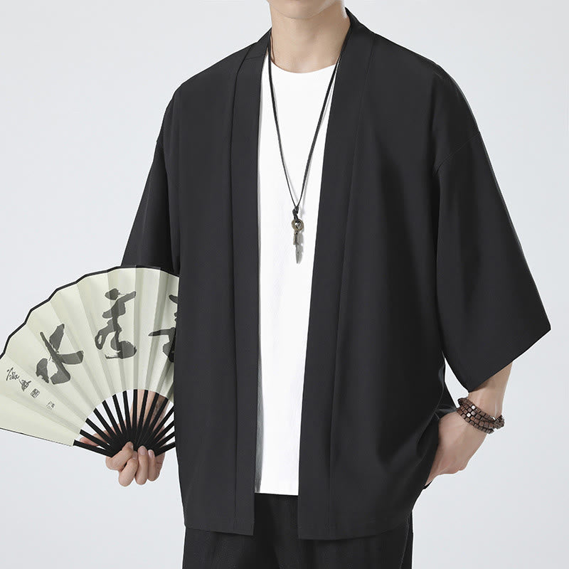 Kimono da uomo a tinta unita con apertura frontale e motivo Buddha Stones. - image 3