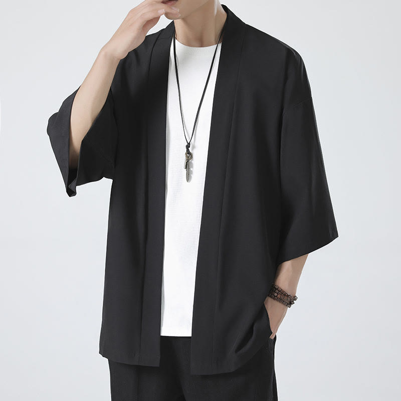 Kimono da uomo a tinta unita con apertura frontale e motivo Buddha Stones. - image 6