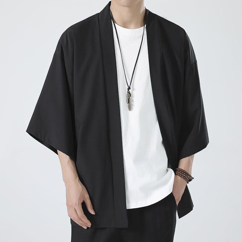 Giacca kimono da uomo con apertura frontale tinta unita Buddha Stones - image 4