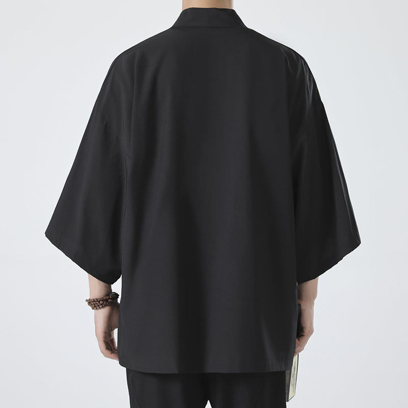 Kimono da uomo a tinta unita con apertura frontale e motivo Buddha Stones. - image 2