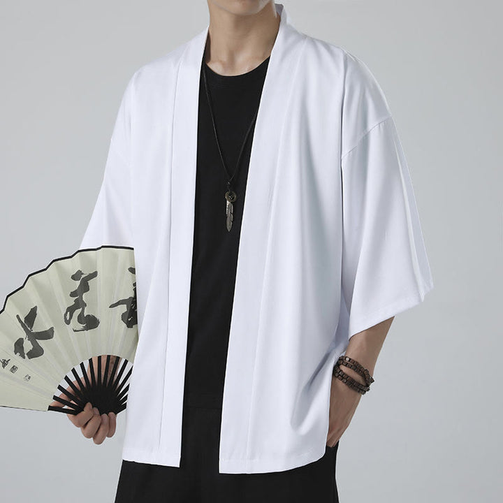 Kimono da uomo a tinta unita con apertura frontale e motivo Buddha Stones. - image 8