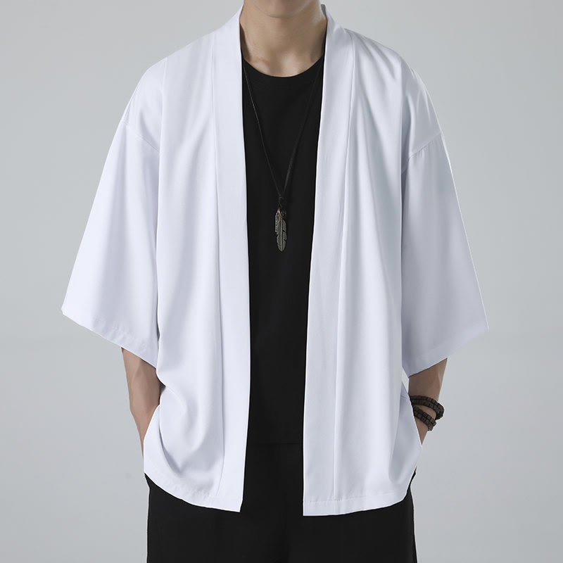 Kimono da uomo a tinta unita con apertura frontale e motivo Buddha Stones. - image 10