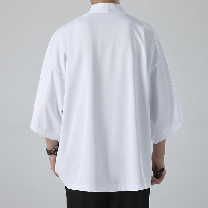 Kimono da uomo a tinta unita con apertura frontale e motivo Buddha Stones. - image 9